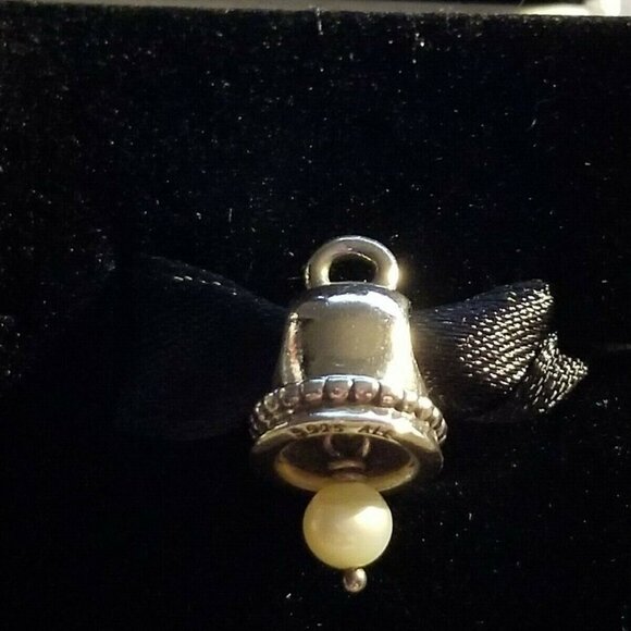 NEW PANDORA Sterling Silver *RETIRED & RARE* WEDDING BELL HANGING PEARL 790517P - Picture 5 of 7